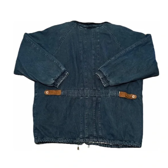 Vintage Genuine Leather Trimmed Denim Coat by SERGIO - Picture 2 of 4